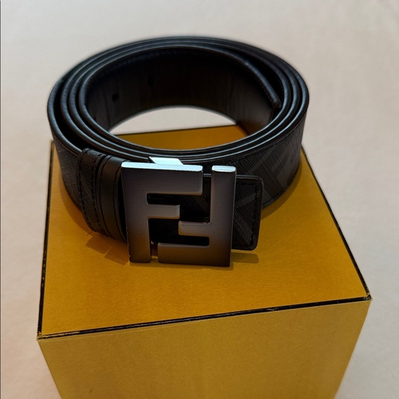 Fendi Black Belt with Silver/Black Black Logo Buckle (Reversible) - Picture 1 of 8